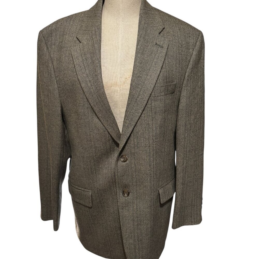 Ralph Lauren Green Label 100% Virgin Wool Herringbone Blazer Mens 42R Brown Twee